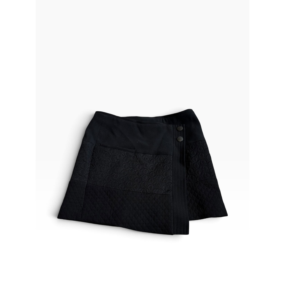 Cabi Mini Skirt XS Black Mixed Media Quilted Wrap Front Button Detail